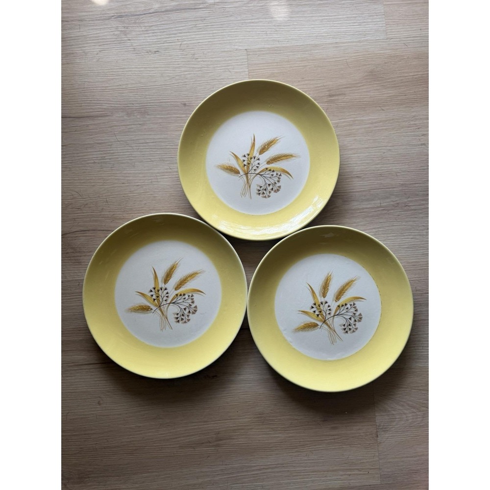 Vintage Century Service Autumn Gold 10" Dinner Plates Set of 3 Wheat Yellow MCM